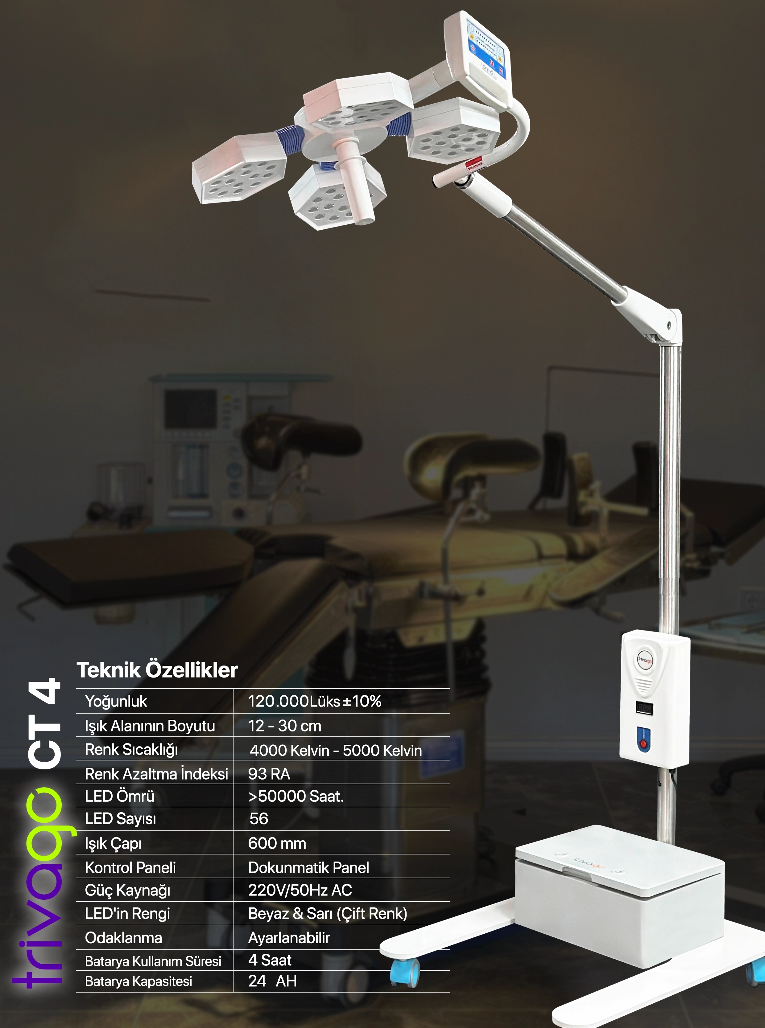                    CT-4 Mobil Bataryalı Ameliyat Lambası 