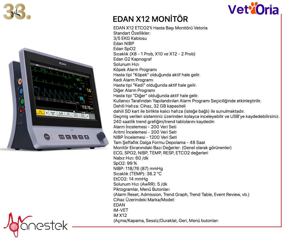 Edan X12 Veteriner Hastabaşı Monitörü