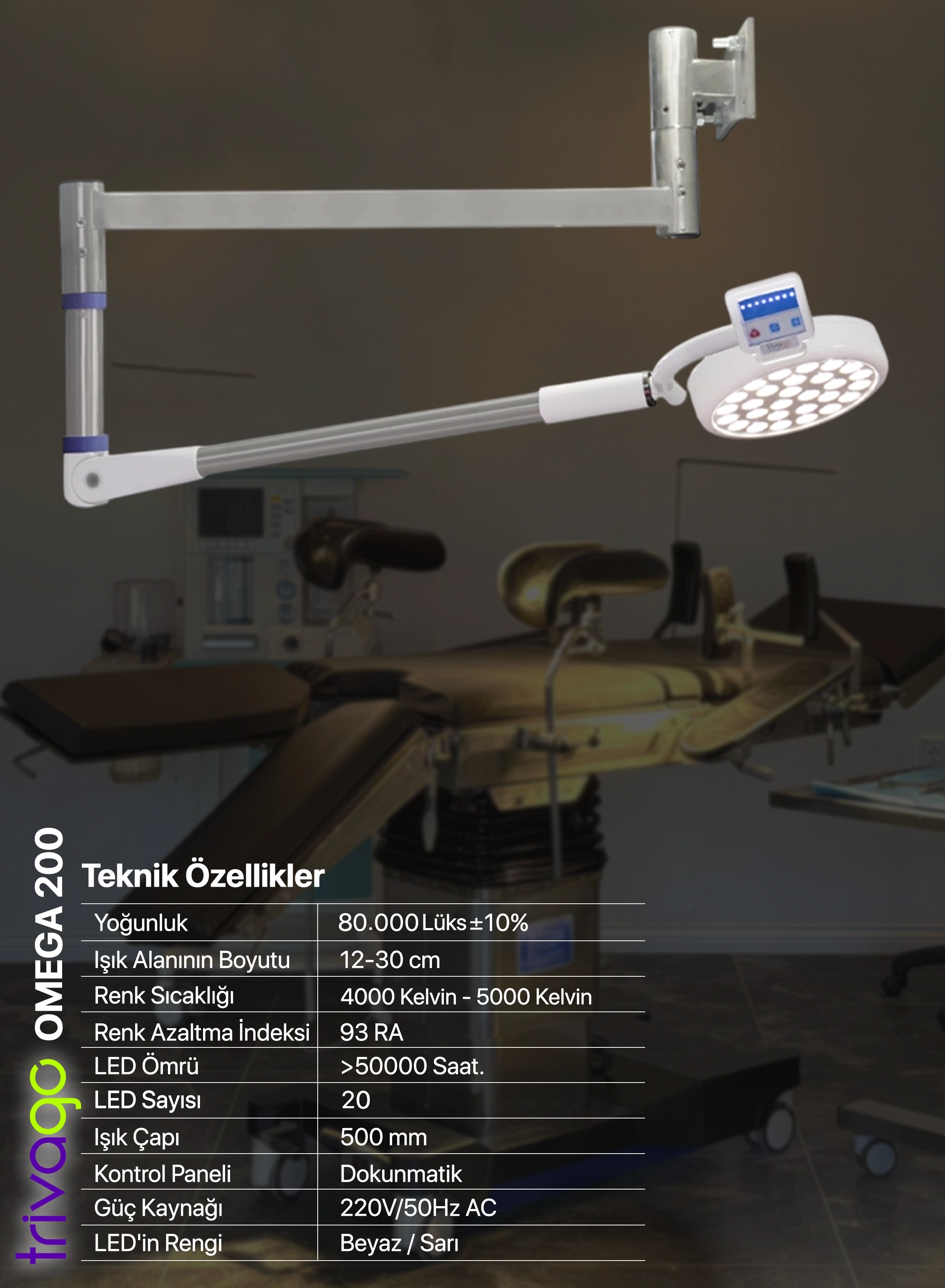                         Omega Duvara Monte Ameliyat Lambası 